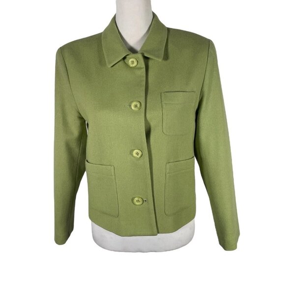 Samantha Taylor Wool Green Collared Button Front Long Sleeve Blazer Jacket 6P - Picture 1 of 16